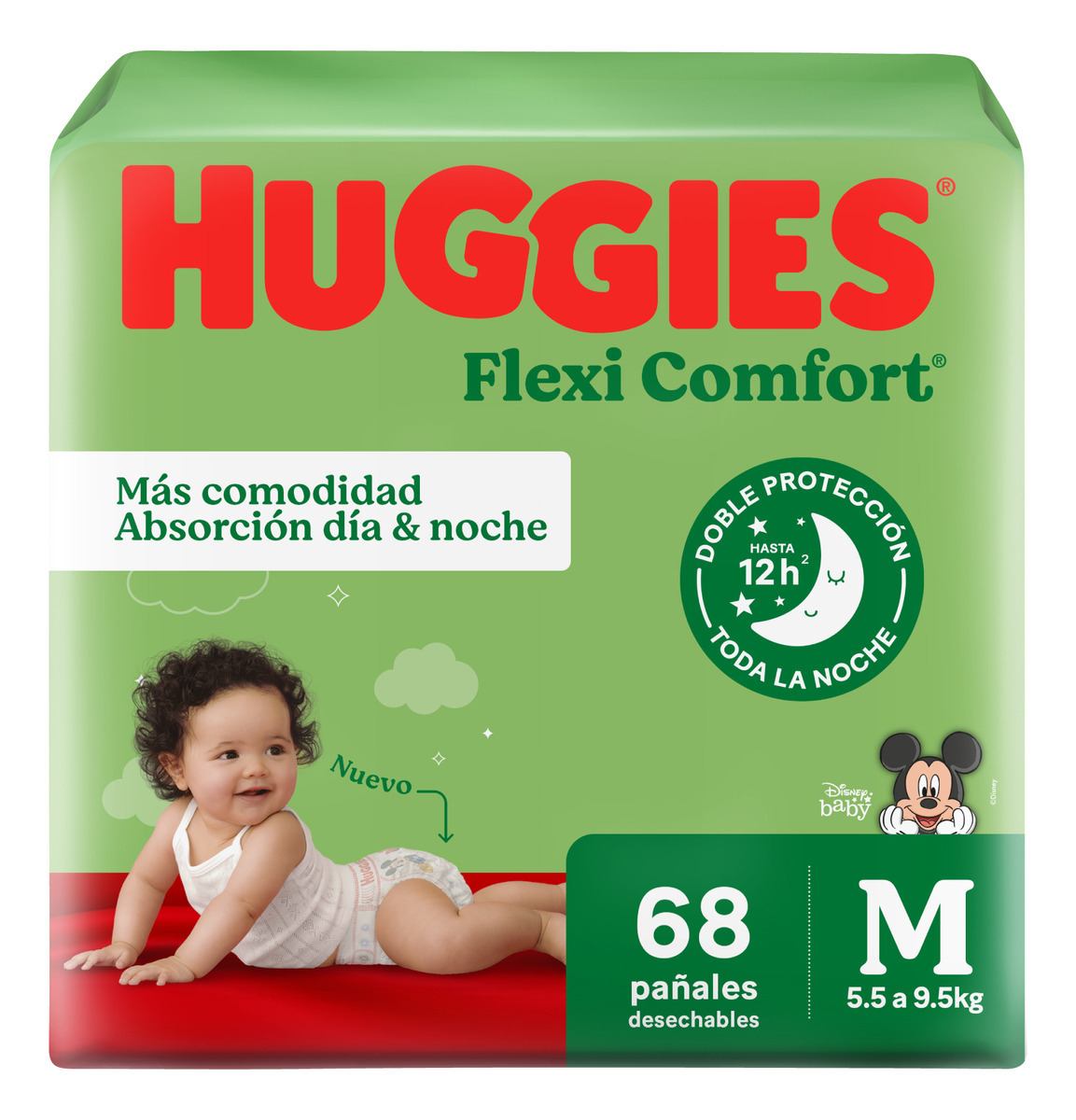 PAÑAL HUGGIES VERDE FLEXI CONFORT TALLE M 68