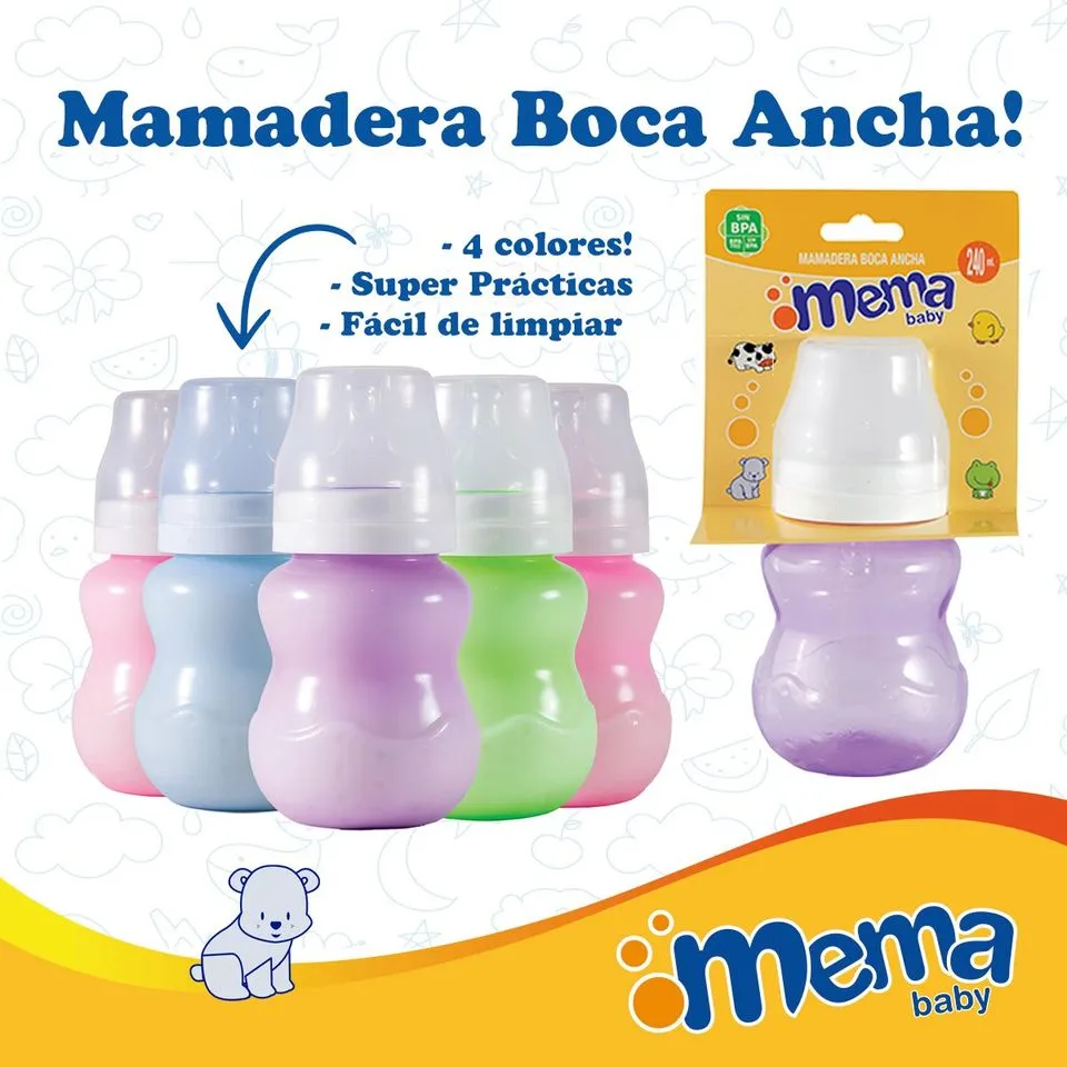 MAMADERA ANCHA COLORES 240ML MEMA