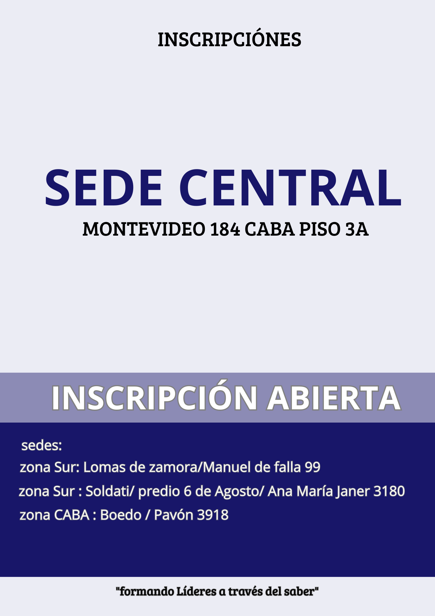 INSCRIPCIÓN EN SEDE CENTRAL