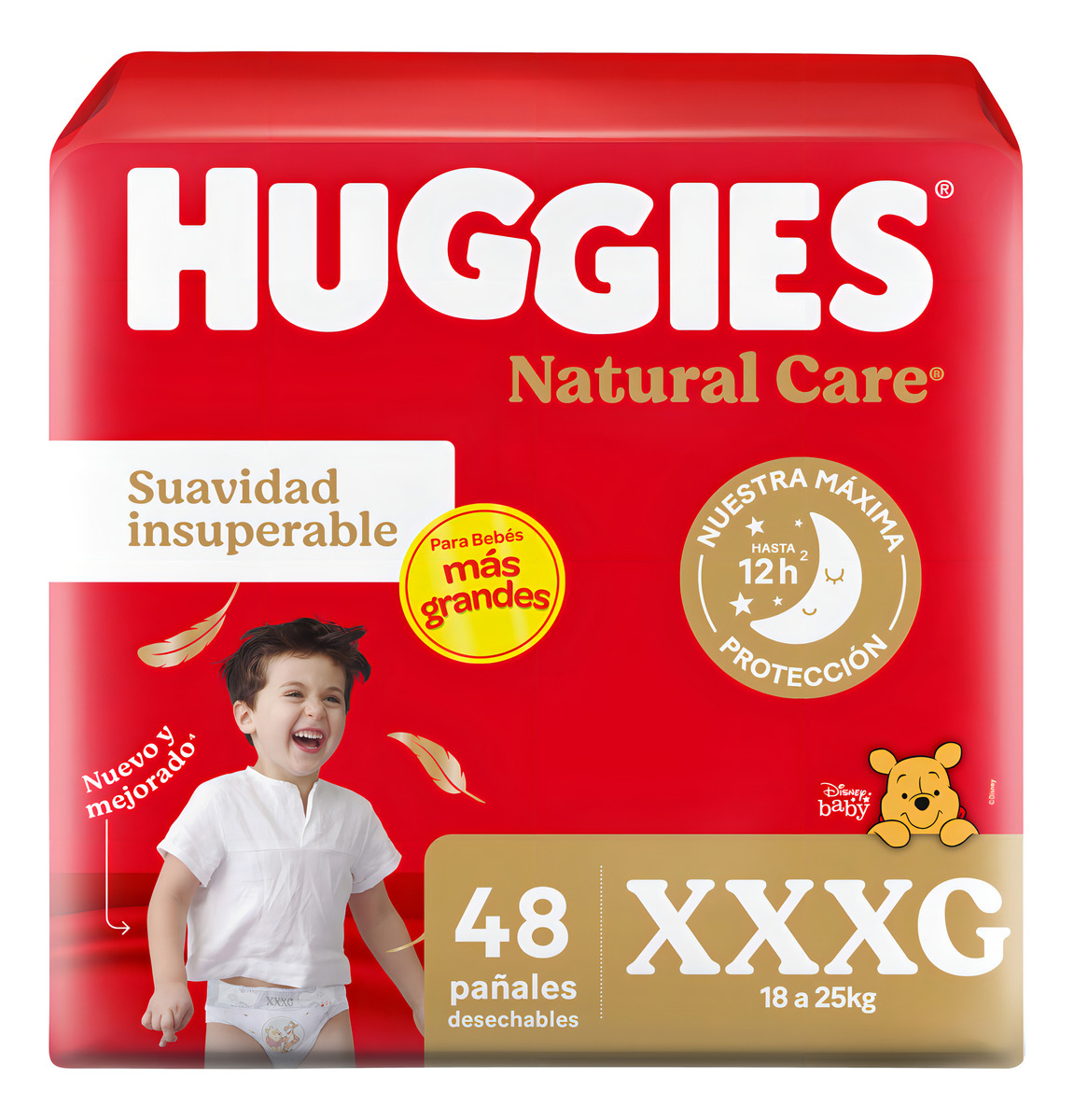 PAÑAL HUGGIES ROJO NATURAL CARE TALLE XXXG 48
