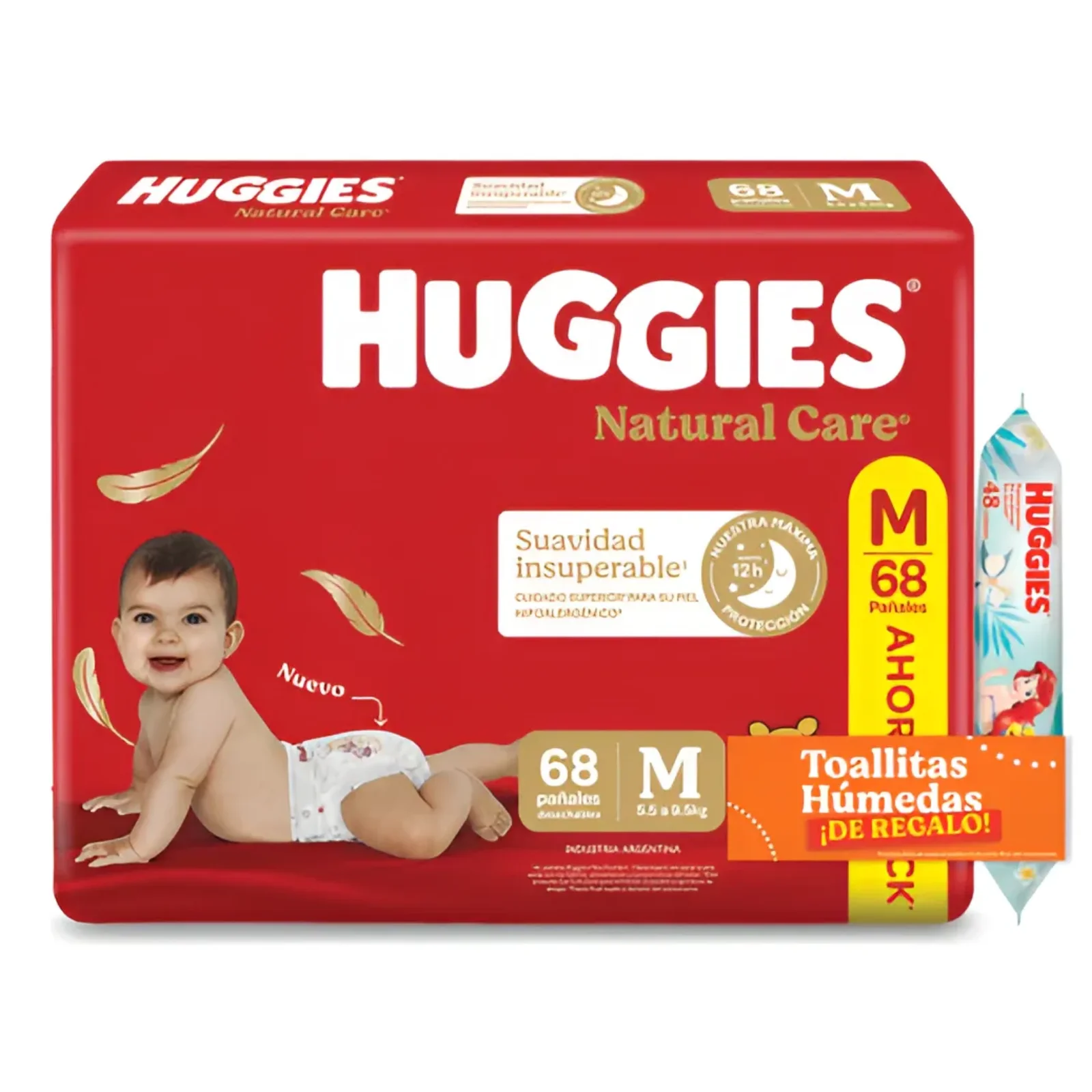 Pañal Huggies Natural Care x 68 un Talle M CON TOALLITA